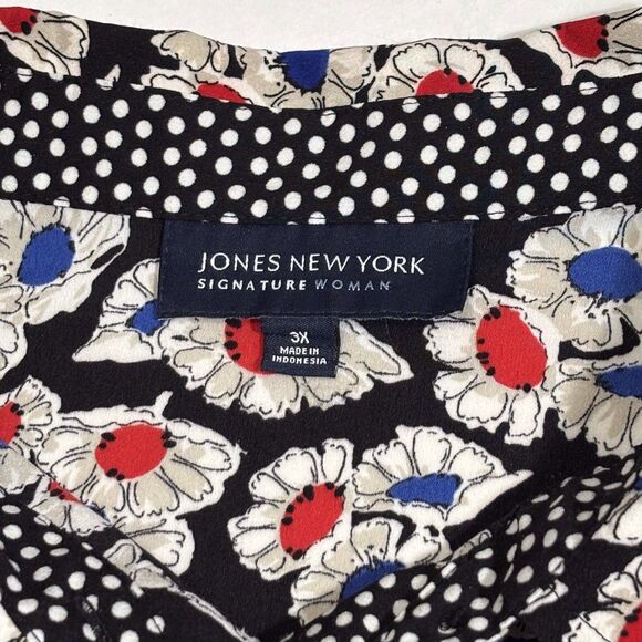 Jones New York Button Shirt Dark Floral Womens Plus 3X Black White Red Blue - Picture 9 of 11
